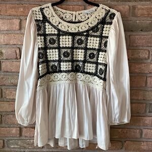 Cream Block Crochet Tunic Blouse  NWOT